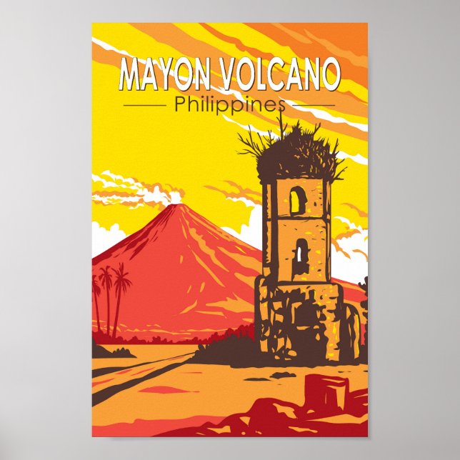 Volcán Mayon Cagsawa Ruinas Filipinas Arte de Viaj (Frente)
