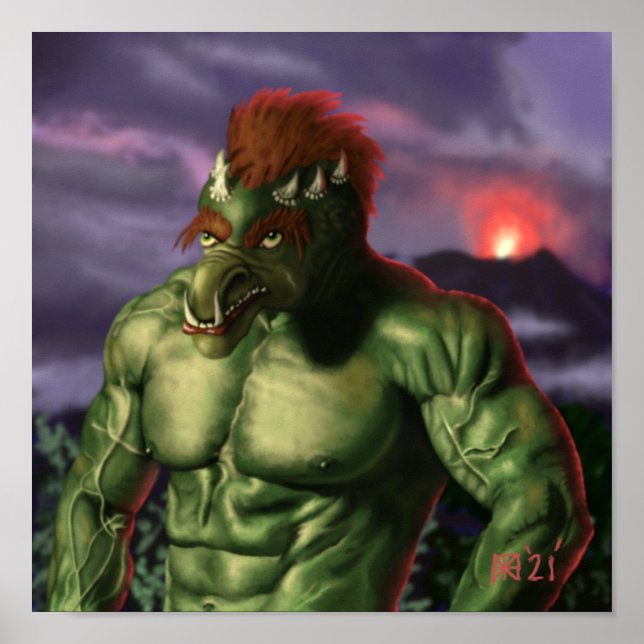 Volcán Troll Vacaciones Fantasía Pared Arte Imprim (Frente)