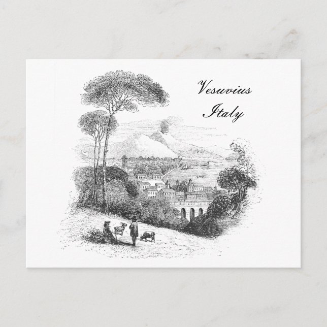 Volcán Vesubio y Postal Vintage de Nápoles (Anverso)