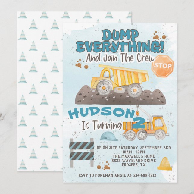 Volcar todo Construcción Invitación de cumpleaños (Anverso / Reverso)