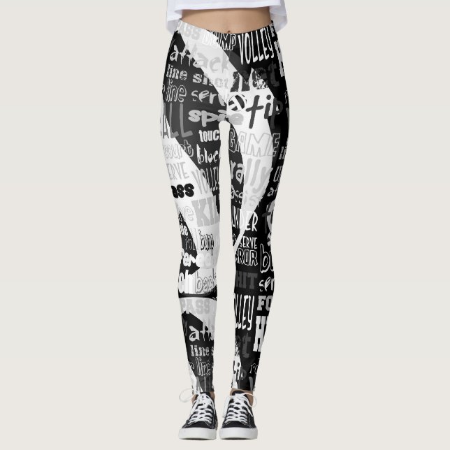 Volleyball Black and White All-Over-Print Leggings (Anverso)