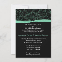 Volutas de la verde menta e invitación de la boda