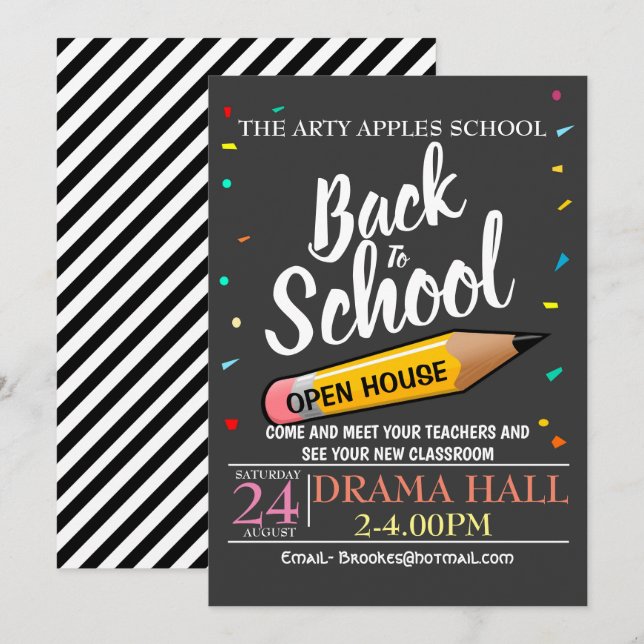Volver a la escuela Invitación de OPEN HOUSE (Anverso / Reverso)