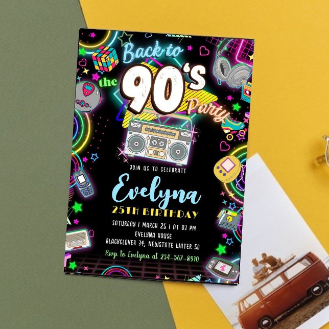 Volviendo a la invitación de fiesta de cumpleaños  (90s and 80s Party Editable Invitation Template)