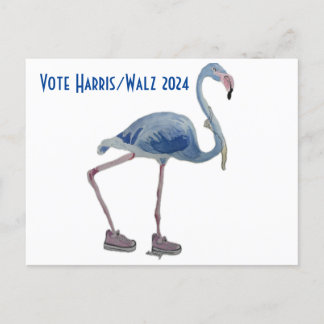 Vota Harris/Walz Fламінго azul con perlas Tarjeta