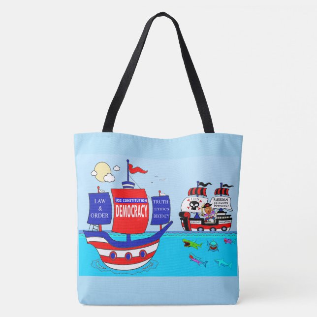Vota por la Democracia, bolsa de tote, todo diseño (Reverso)