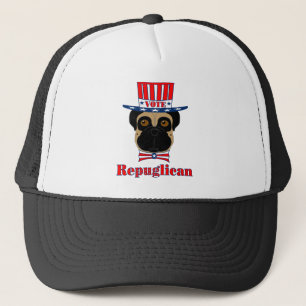 Vote rePUGlican Funny Pug en el Gorra azul blanco 