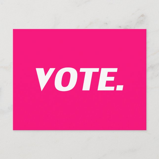 "Vote" rosa caliente, magenta, fucsia, postal blan (Anverso)