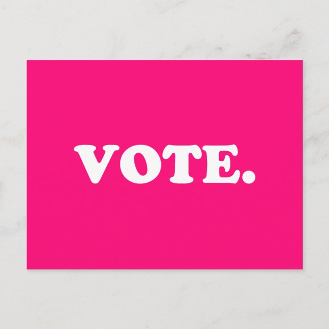 "Vote" rosa caliente, magenta, fucsia, postal blan (Anverso)