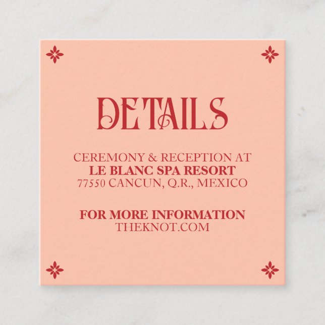 Votos Vibrantes: Tarjeta de Detalles de Boda con E (Anverso)