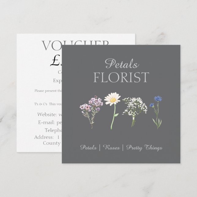 Voucher de Marca de Floristería Boutique Moderna (Anverso / Reverso)