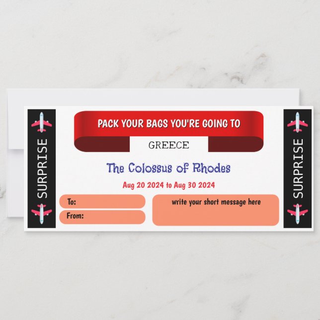 Voucher de regalo de viaje para Grecia (Anverso)