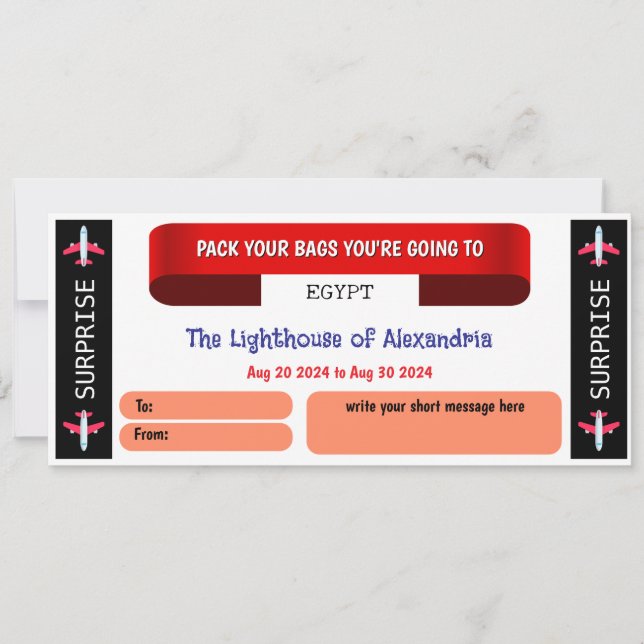 Voucher del regalo de viaje de Egipto (Anverso)