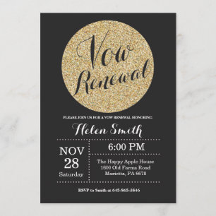 Vow Renewal Black and Gold Purpurina Invitación