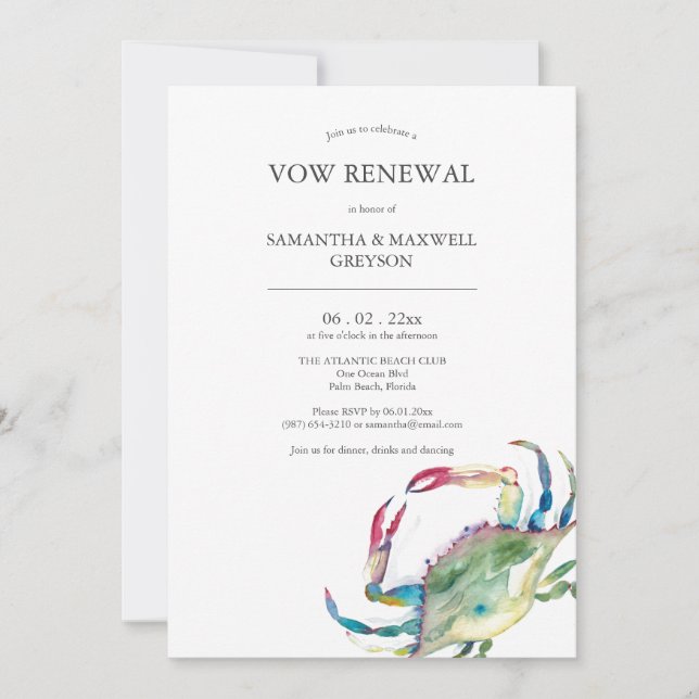 Vow Renewar Aniversario Invitaciones Beach (Anverso)