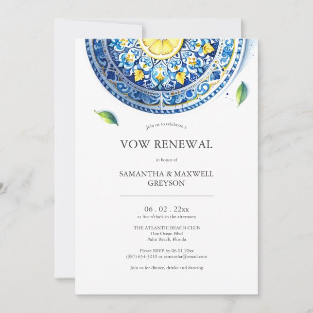 Vow Renovación Aniversario Invitaciones Azul y Yel (Anverso)