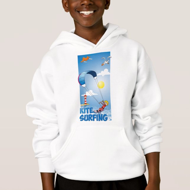 Vrolijke kite surfing illustratie. t-shirt (Anverso)