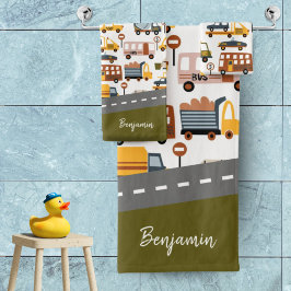 ¡Vroom! ¡Vroom! Chico de patrón de coche y transpo