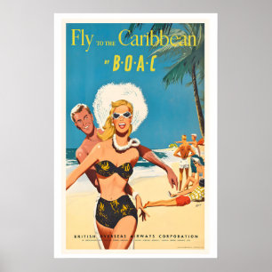 Vuela al Caribe Póster de viaje vintage
