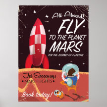 ¡Vuela al planeta Marte! Póster de viaje vintage