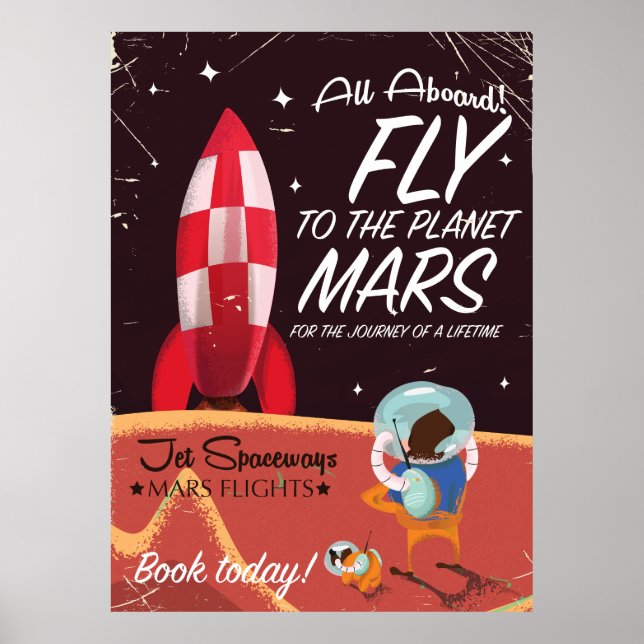 ¡Vuela al planeta Marte! Póster de viaje vintage (Frente)