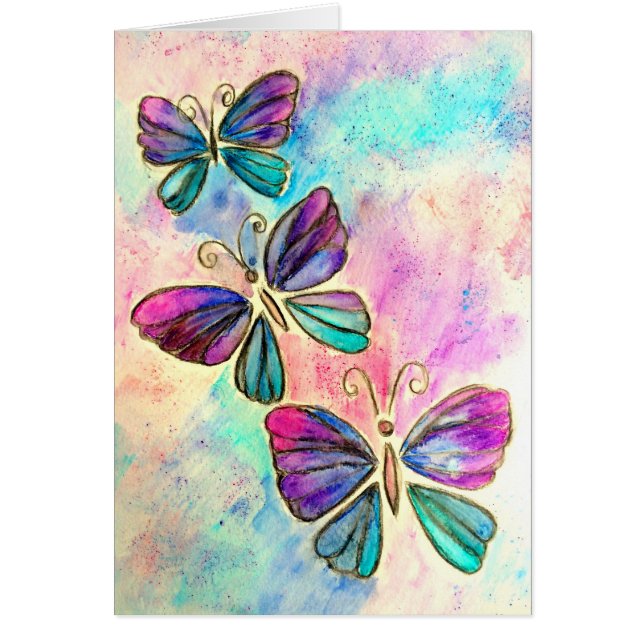 Vuelan mariposas coloridas con tarjeta de aniversa (Frente)