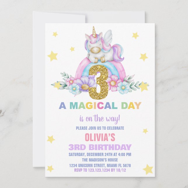 Vuele de invitaciones a cumpleaños de Star Rainbow (Anverso)