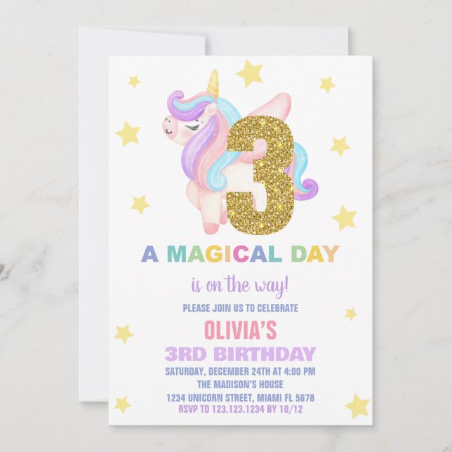 Vuele de invitaciones a cumpleaños de Star Rainbow (Anverso)