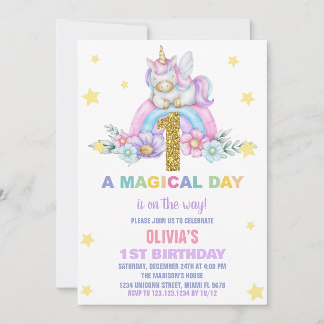Vuele de invitaciones a cumpleaños de Star Rainbow (Anverso)