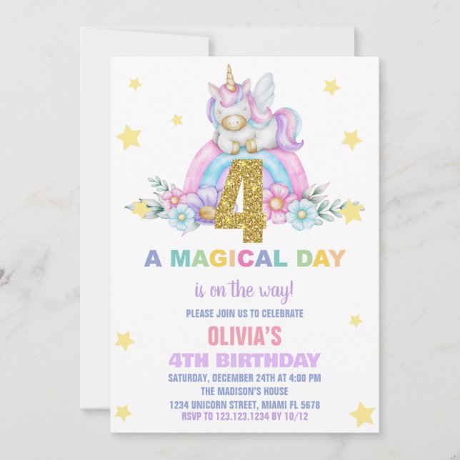 Vuele de invitaciones a cumpleaños de Star Rainbow (Anverso)