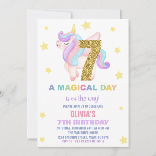Vuele de invitaciones a cumpleaños de Star Rainbow (Anverso)