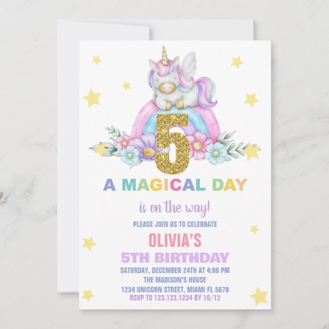 Vuele de invitaciones a cumpleaños de Star Rainbow (Anverso)