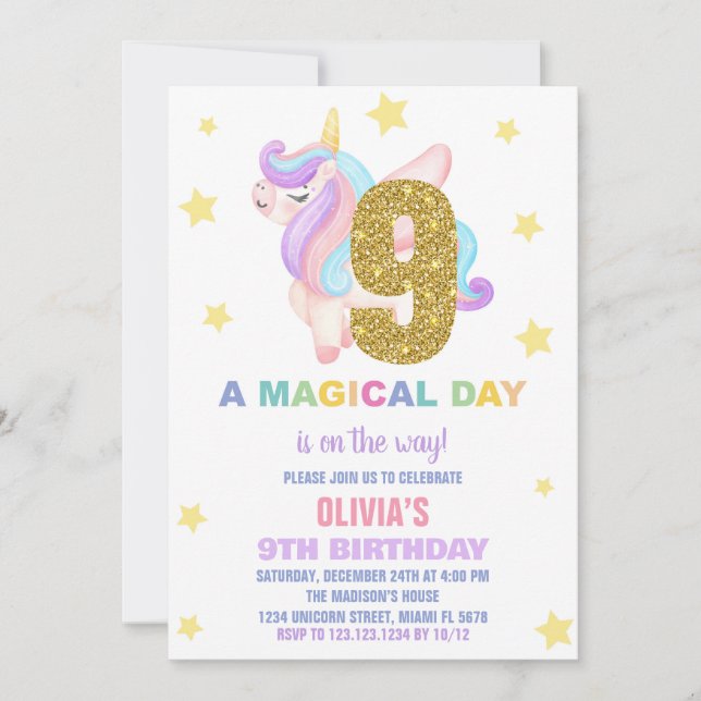 Vuele de invitaciones a cumpleaños de Star Rainbow (Anverso)