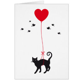 vuelo del gato con el globo y los pájaros rojos