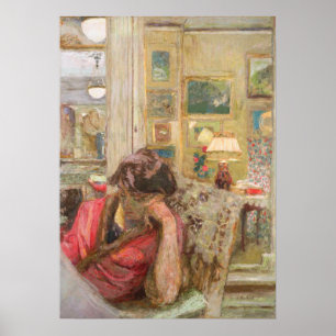 Vuillard, mujer leyendo periódico, noche, arte