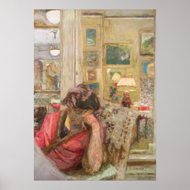 Vuillard, mujer leyendo periódico, noche, arte (Frente)