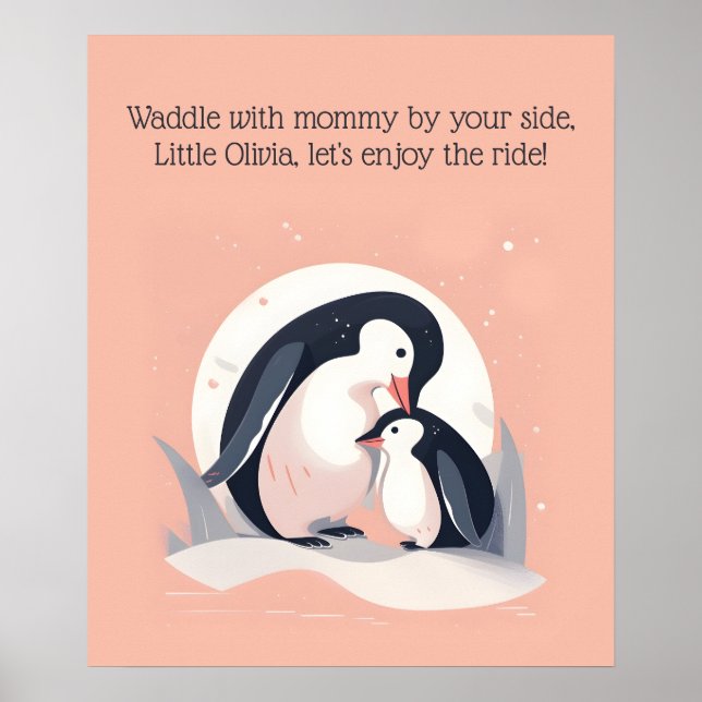 Waddle con mamá | Pingüino | Arte de guardería ani (Frente)