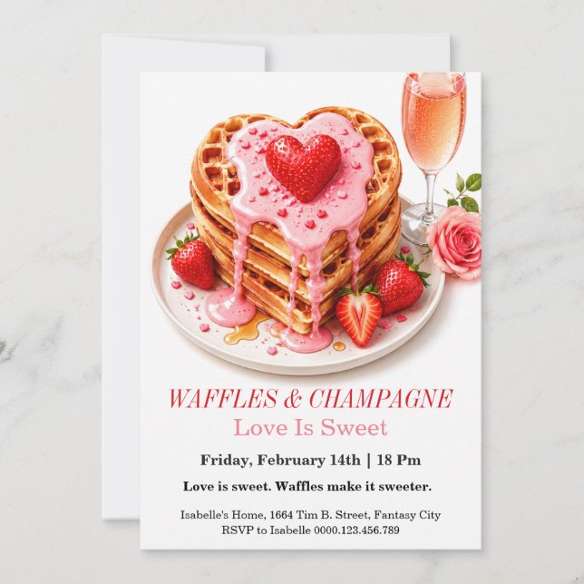 Wafles y champán invitación Brunch del día de San  (Anverso)