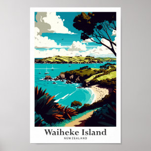 Waiheke Island NZ Ilustracion Vintage de arte de v