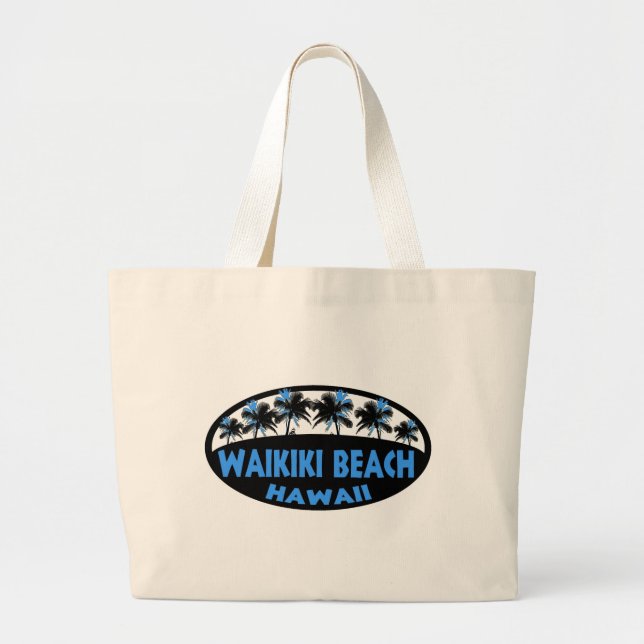 Waikiki Beach Hawaii azul palmas negras bolsa de t (Frente)