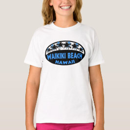 Waikiki Beach Hawaii camiseta azul de palmeras neg