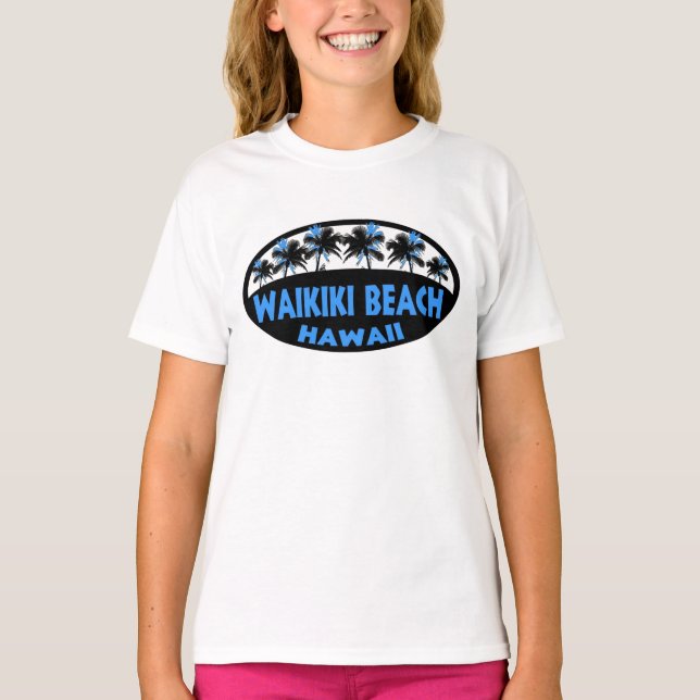 Waikiki Beach Hawaii camiseta azul de palmeras neg (Anverso)