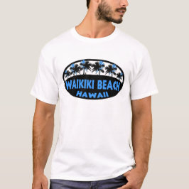 Waikiki Beach Hawaii camiseta azul de palmeras neg