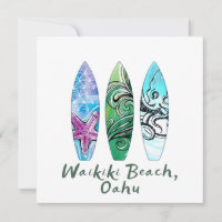 Waikiki Beach Oahu Watercolor Surfboards Square