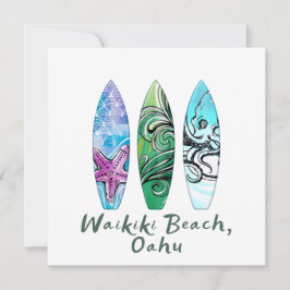 Waikiki Beach Oahu Watercolor Surfboards Square