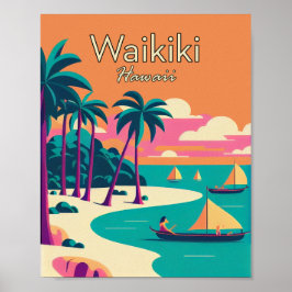 Waikiki Hawaii Minimalista Poster de arte de cosec