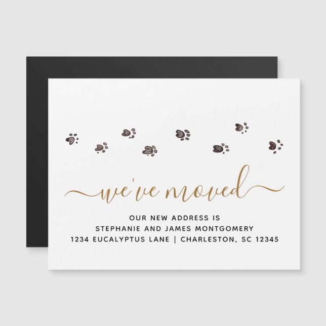 Walking Paw Imprime Black Gold New Address Magnet (Anverso/Reverso)