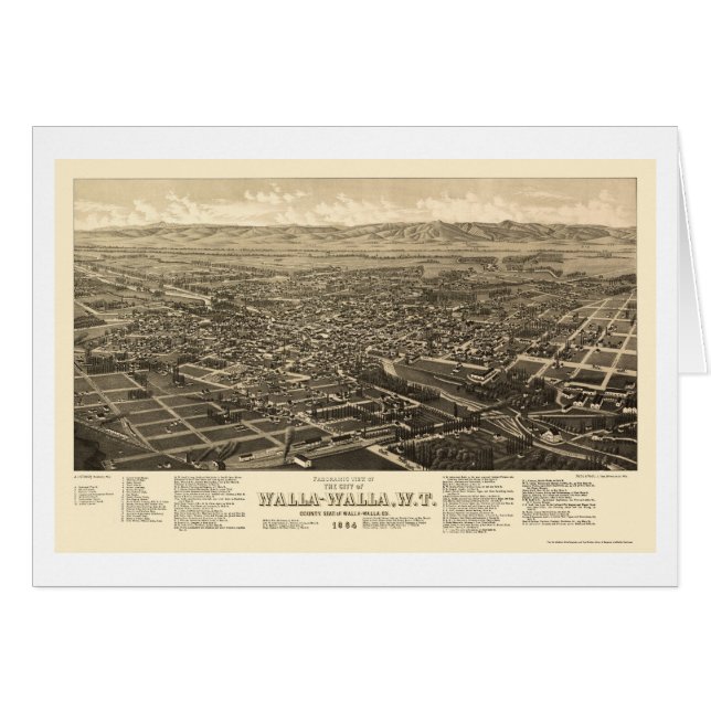 Walla Walla, mapa panorámico de WA - 1884 (Anverso (Horizontal))