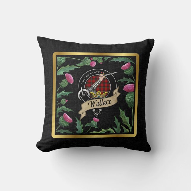 Wallace Clan Badge & Tartan Thistle Cojines decora (Anverso)