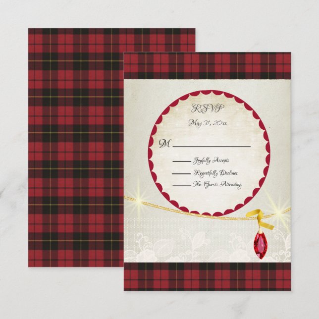 Wallace Red Scottish Tartan Wedding RSVP (Anverso / Reverso)